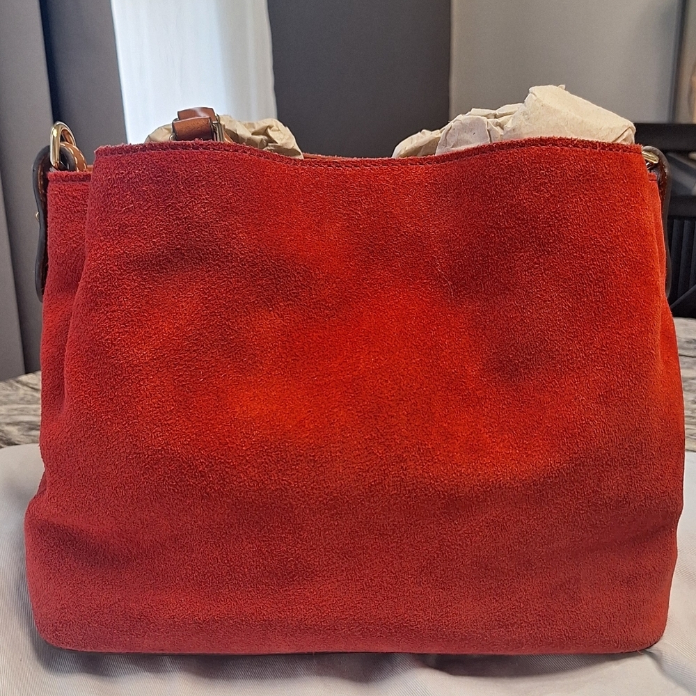 Dooney & Bourke Red Suede Satchel - Picture 2 of 13